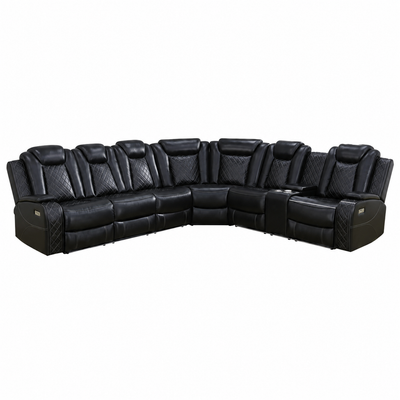 Black Leather Power Reclining Sectional Sofa,Sectional Couch with Recliner,L Shaped Recliner Sofa with LED Light/Read Lamp/Storage Console/Usb Port for Living Room/Home Theater/Apartment