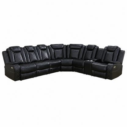 Black Leather Power Reclining Sectional Sofa,Sectional Couch with Recliner,L Shaped Recliner Sofa with LED Light/Read Lamp/Storage Console/Usb Port for Living Room/Home Theater/Apartment
