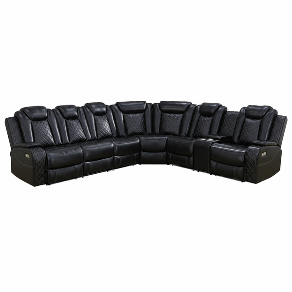Black Leather Power Reclining Sectional Sofa,Sectional Couch with Recliner,L Shaped Recliner Sofa with LED Light/Read Lamp/Storage Console/Usb Port for Living Room/Home Theater/Apartment