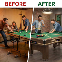 Pool Table Built for Consistent Gameplay, Automatic Ball Return, Adjustable Legs, Complete Accessory Set — Before & After