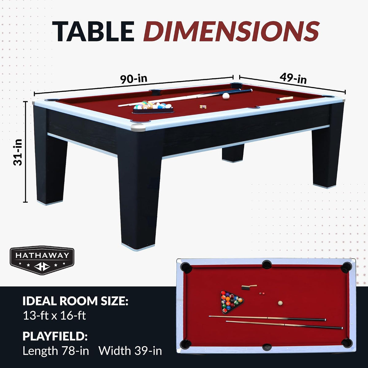 Mirage 7.5Ft Pool Table for Game Room – Billiard Table with Poly-Coated Non-Slate Playfield, Drop Pockets & Leg Levelers – Includes Cues, Pool Balls, Triangle & Brush – Black & Silver