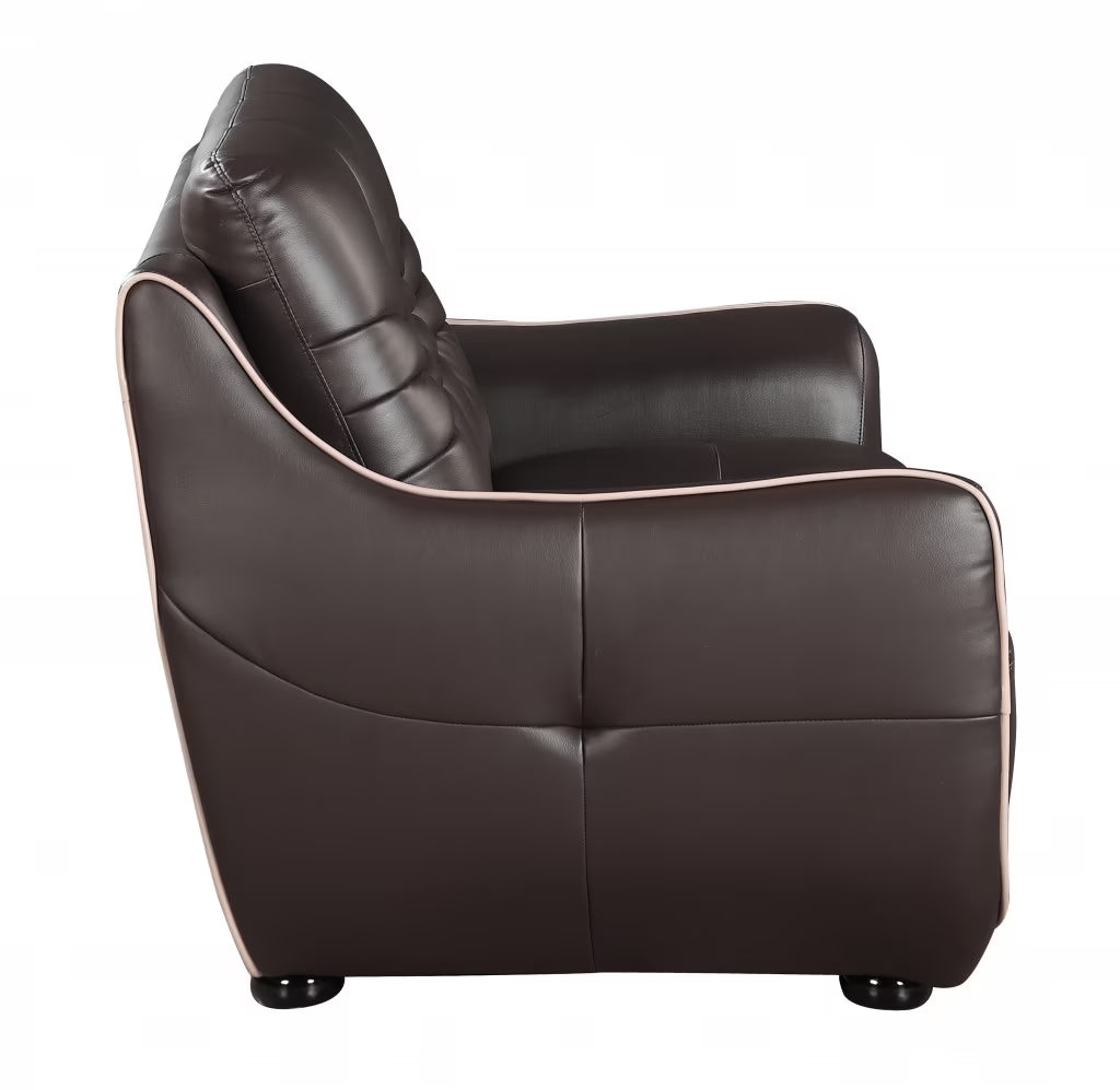 49" Brown Tufted Leather Match and Wood Club Chair