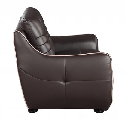 49" Brown Tufted Leather Match and Wood Club Chair