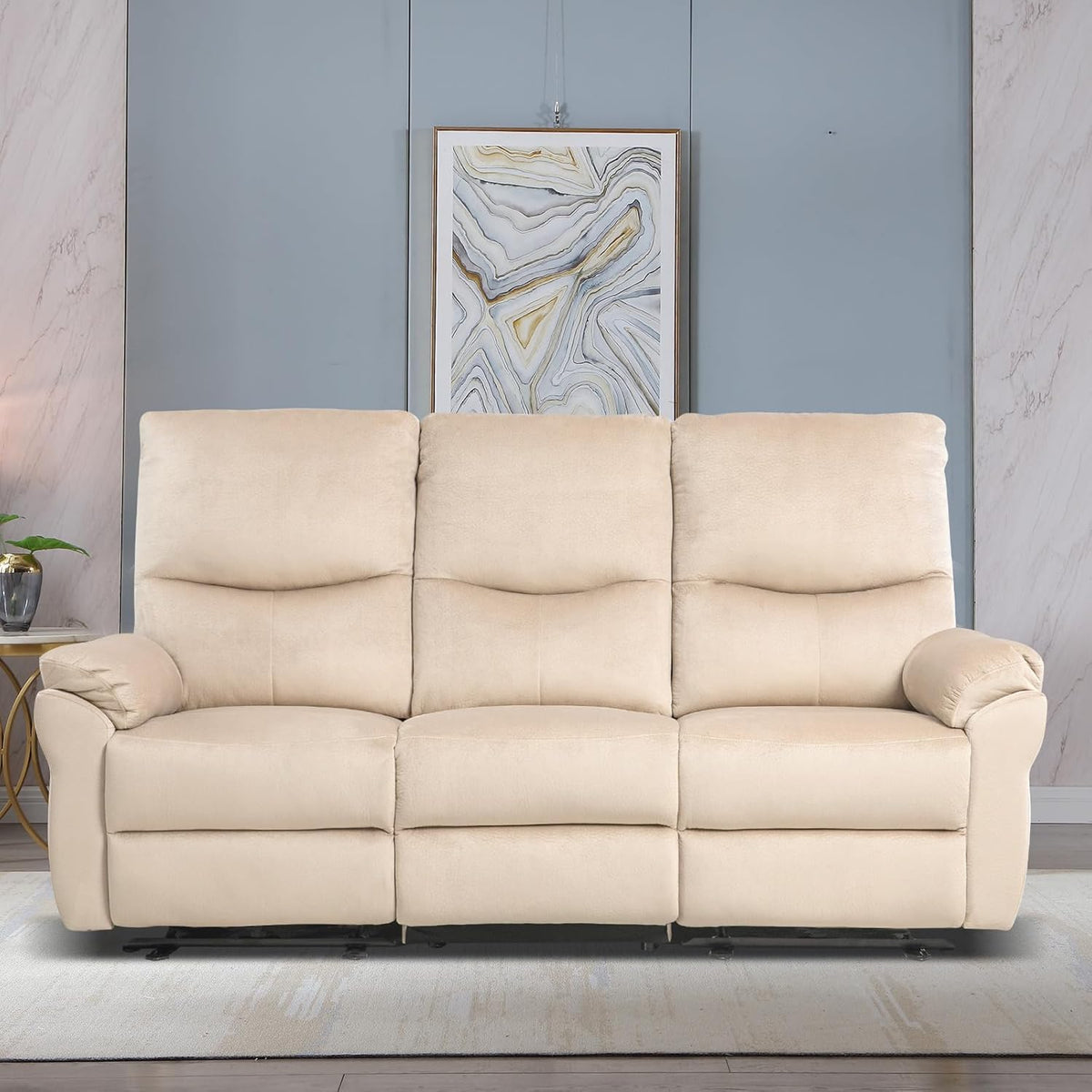 Power Reclining Sofa, Electric Reclining Couch with Flip Middle Backrest, Cup Holder & USB Type C, Skin- Friendly Recliner Sofa for Living Room, Home Theater Seat (Beige)
