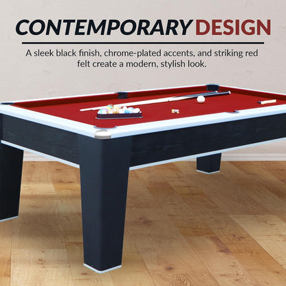 Mirage 7.5Ft Pool Table for Game Room – Billiard Table with Poly-Coated Non-Slate Playfield, Drop Pockets & Leg Levelers – Includes Cues, Pool Balls, Triangle & Brush – Black & Silver
