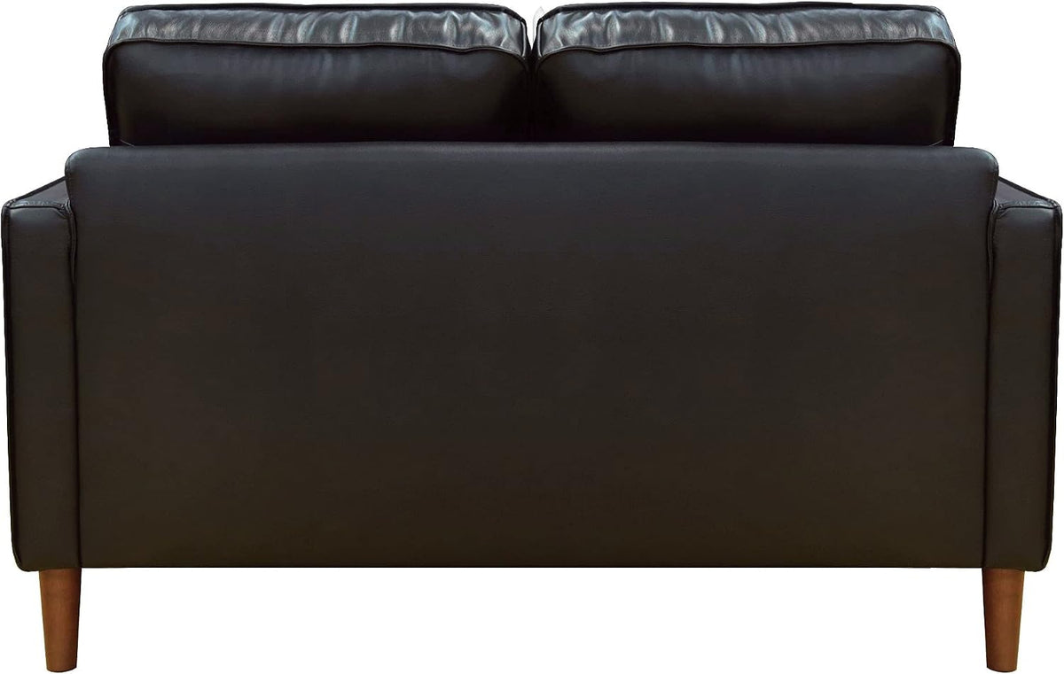 Prelude 55" Wide Black Top Grain Leather Mid Century Modern Small Couch Loveseat, Space Seating (SU-PR15070-80-200E)