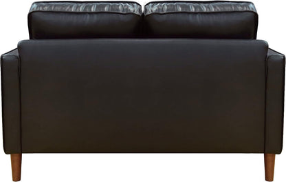Prelude 55" Wide Black Top Grain Leather Mid Century Modern Small Couch Loveseat, Space Seating (SU-PR15070-80-200E)