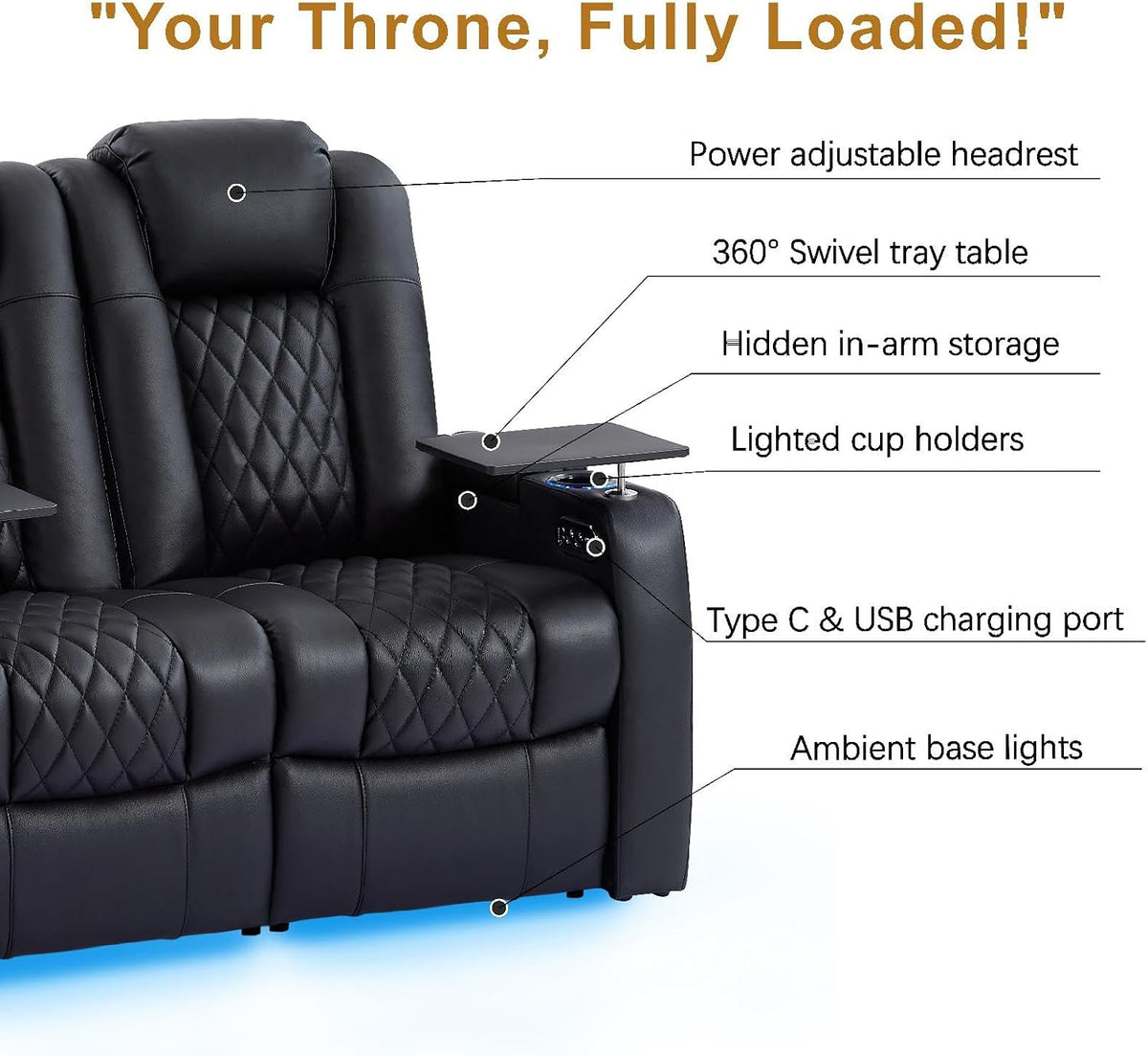 Top-Grain Leather Home Theater Seating, Dual-Motor Power Recliner