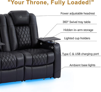 Top-Grain Leather Home Theater Seating, Dual-Motor Power Recliner