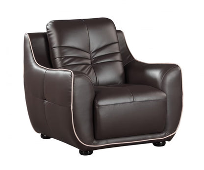 49" Brown Tufted Leather Match and Wood Club Chair
