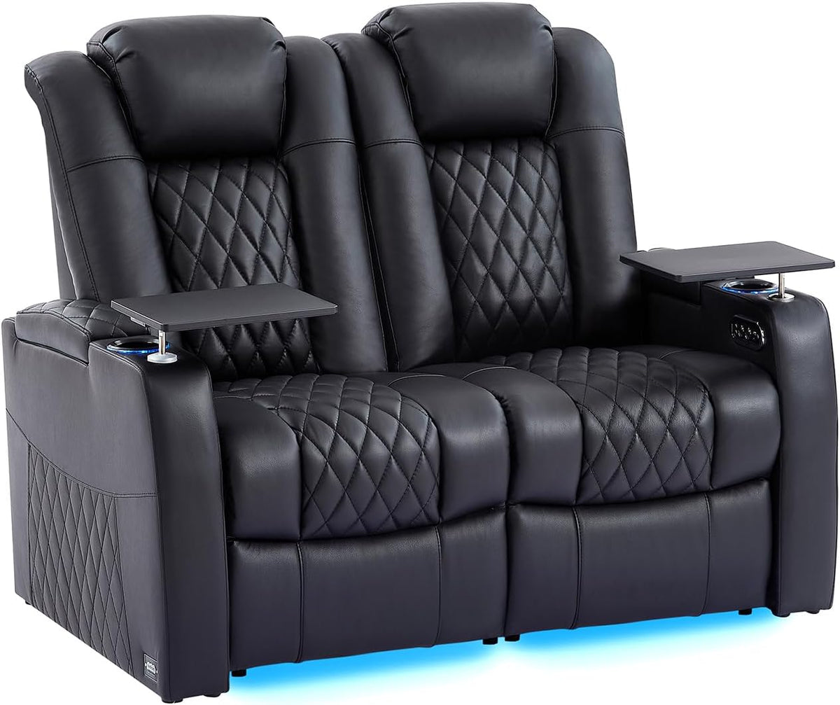 Top-Grain Leather Home Theater Seating, Dual-Motor Power Recliner