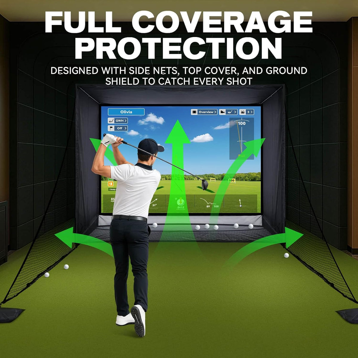 Golf Simulator Enclosure & Golf Net with Dual-Layer HD Screen