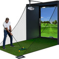 Complete Golf Simulator Enclosure Package – 4K-Ready Impact Screen with Blackout Cage, Projector Mount, Frame Poles, Side Shank Nets | Indoor & Garage Practice | Easy Setup | 12-Month Warranty