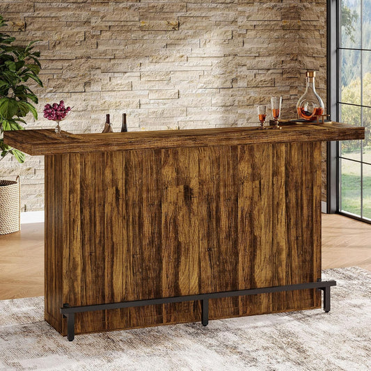 4-Tier Bar Table, 70.9-Inch Large Home Bar Unit, Brown