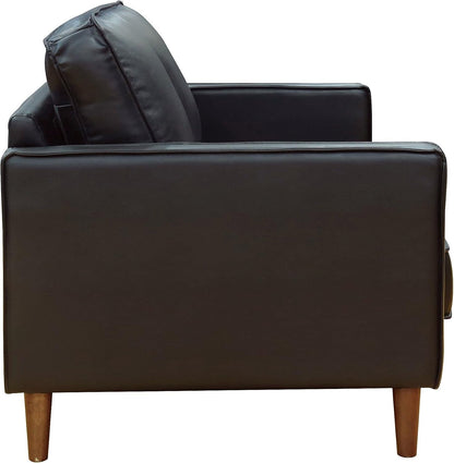 Prelude 55" Wide Black Top Grain Leather Mid Century Modern Small Couch Loveseat, Space Seating (SU-PR15070-80-200E)