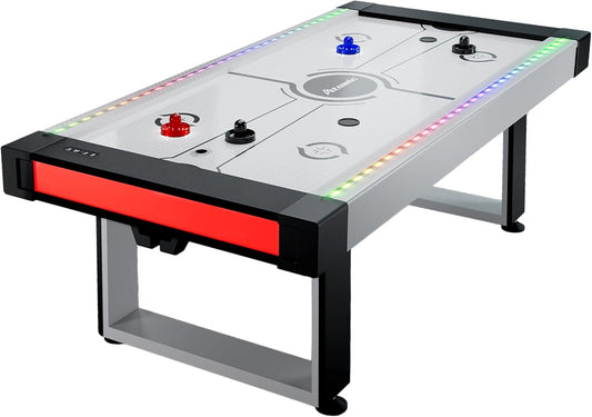 Vibe 84” Air Hockey Table – Full-Size Arcade Game with LED Lights, Sound Effects, 3 Modes, Electronic Scoring, 120V Blower Motor, Light-Up Puck & Pushers – Black and Grey