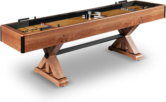 Daulton 9-Ft Shuffleboard Table for Family Game Rooms with Padded Sidewalls, Legs Levelers, 8 Pucks, Table Brush and Wax, White Oak Finish