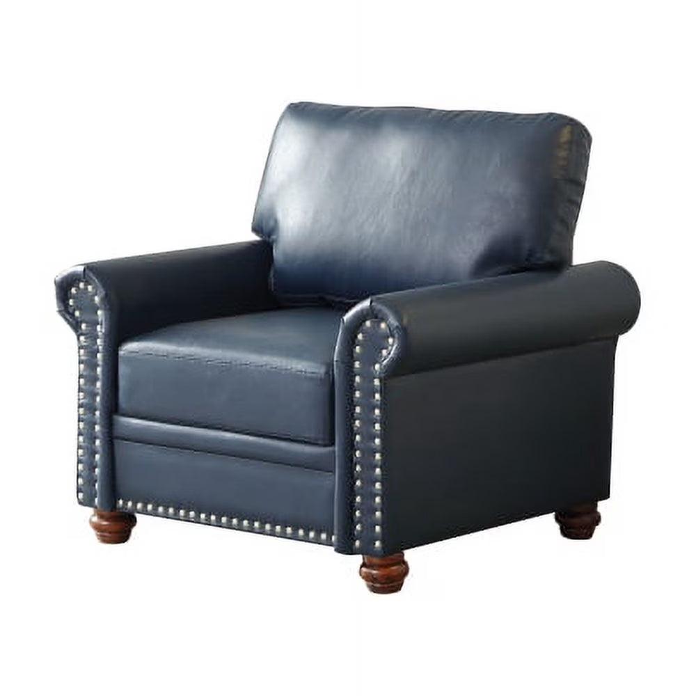 Single Seat Sofa Chair Club Chair with Wood Legs, Faux Leather Accent Chair for Living Room, Office, Navy Blue