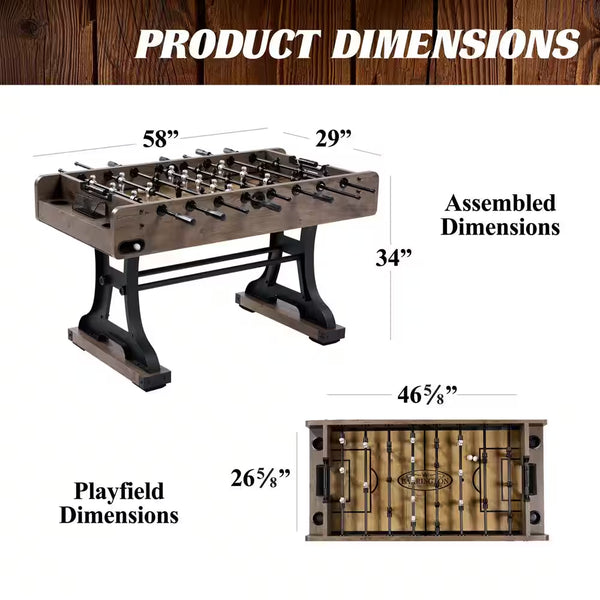 58 In. Coventry Foosball Table, Durable Metal Legs and Stylish Design with Tabletop Sports Soccer Balls