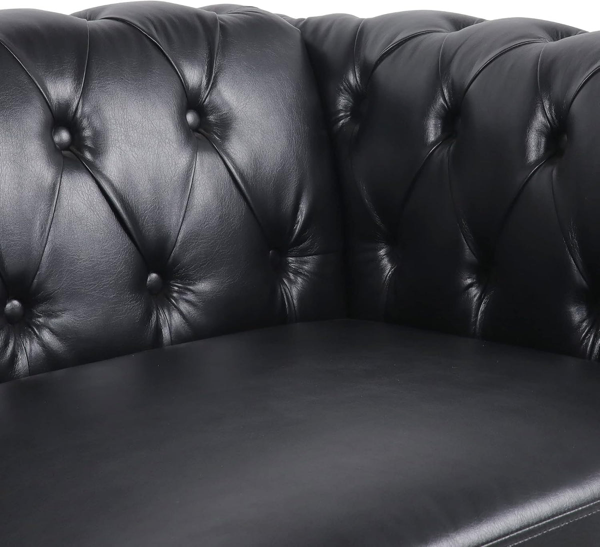 2 Pieces of Living Room Furniture Sofa Sets,Modern Contemporary Tufted Button Faux Leather Accent Club Chair&Chesterfield Loveseat Sofas Set with Nailhead Trim Scroll Arms for Home,Black