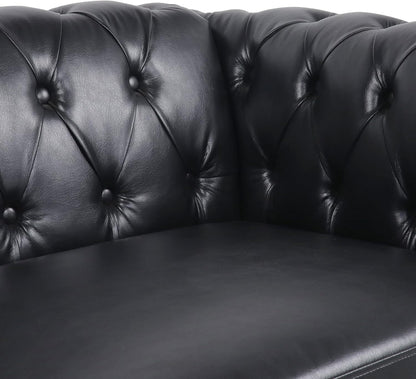 2 Pieces of Living Room Furniture Sofa Sets,Modern Contemporary Tufted Button Faux Leather Accent Club Chair&Chesterfield Loveseat Sofas Set with Nailhead Trim Scroll Arms for Home,Black