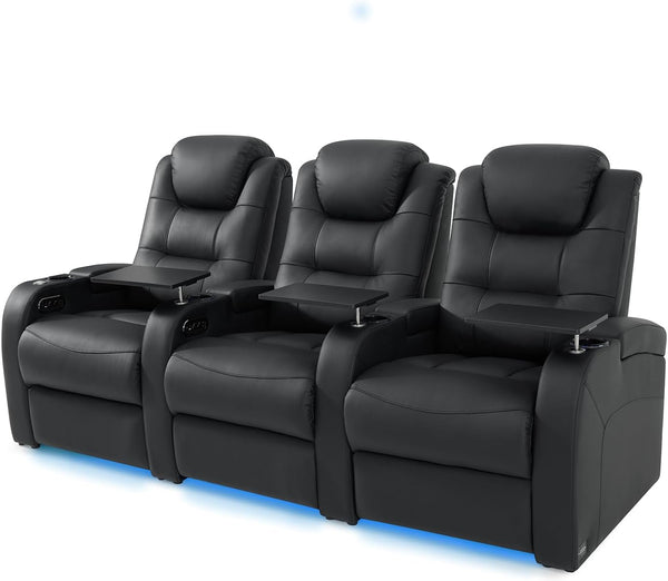 Home Theater Seating, Top-Grain Leather Power Recliner Chair