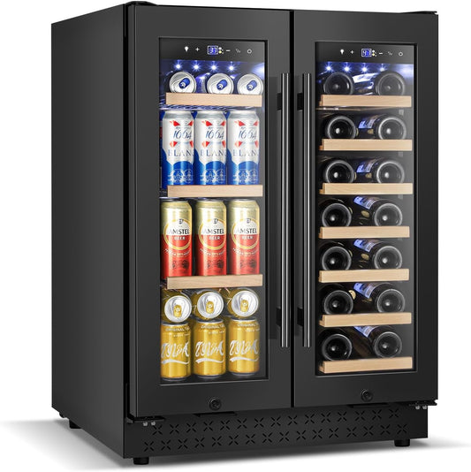 Wine and Beverage Cooler 24In Dual Zone 4.6Cu.Ft Glass Door Lock Home Bar