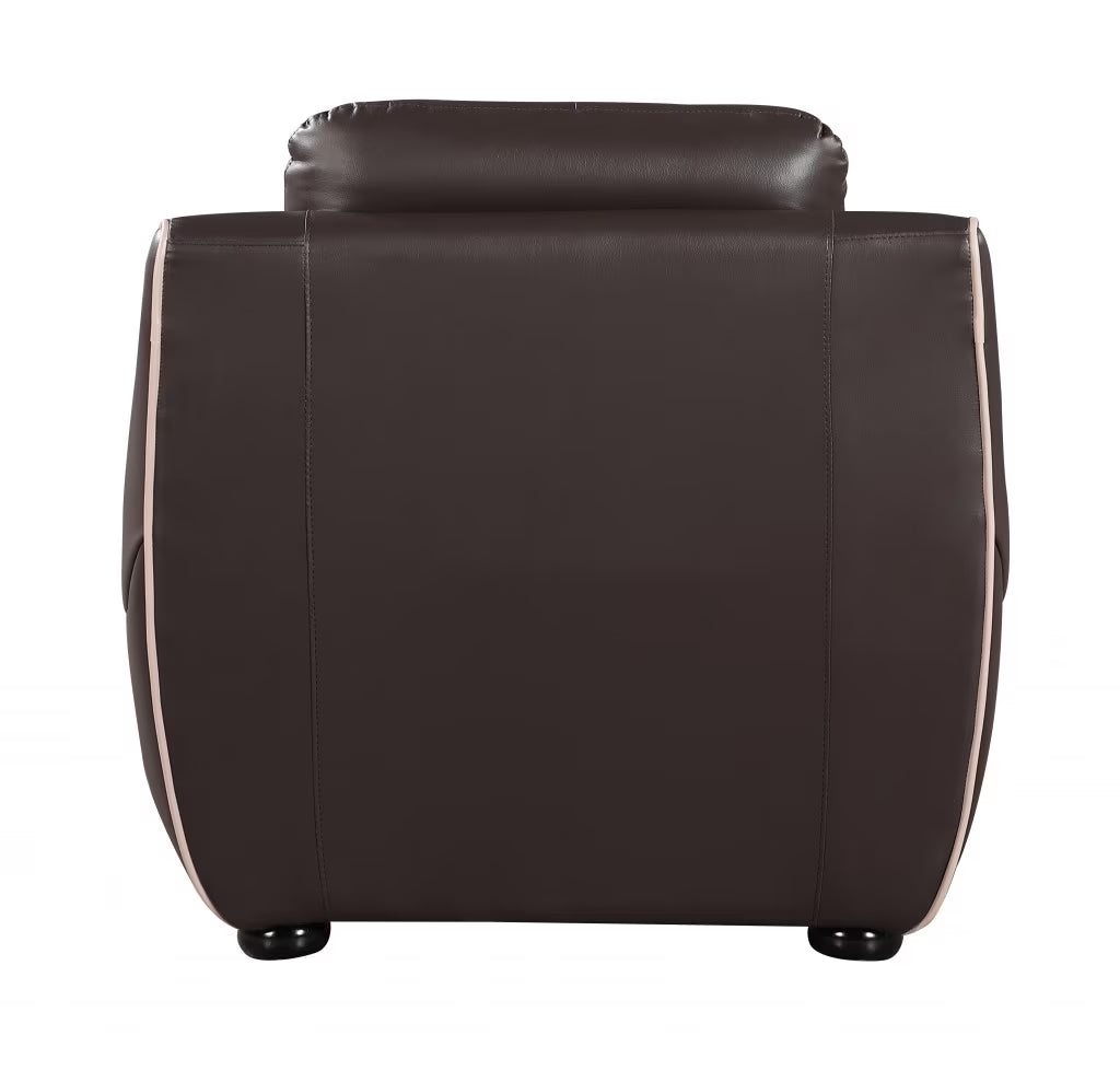 49" Brown Tufted Leather Match and Wood Club Chair