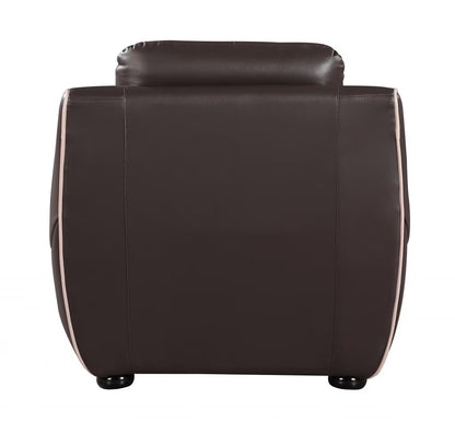 49" Brown Tufted Leather Match and Wood Club Chair