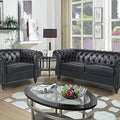 2 Pieces of Living Room Furniture Sofa Sets,Modern Contemporary Tufted Button Faux Leather Accent Club Chair&Chesterfield Loveseat Sofas Set with Nailhead Trim Scroll Arms for Home,Black