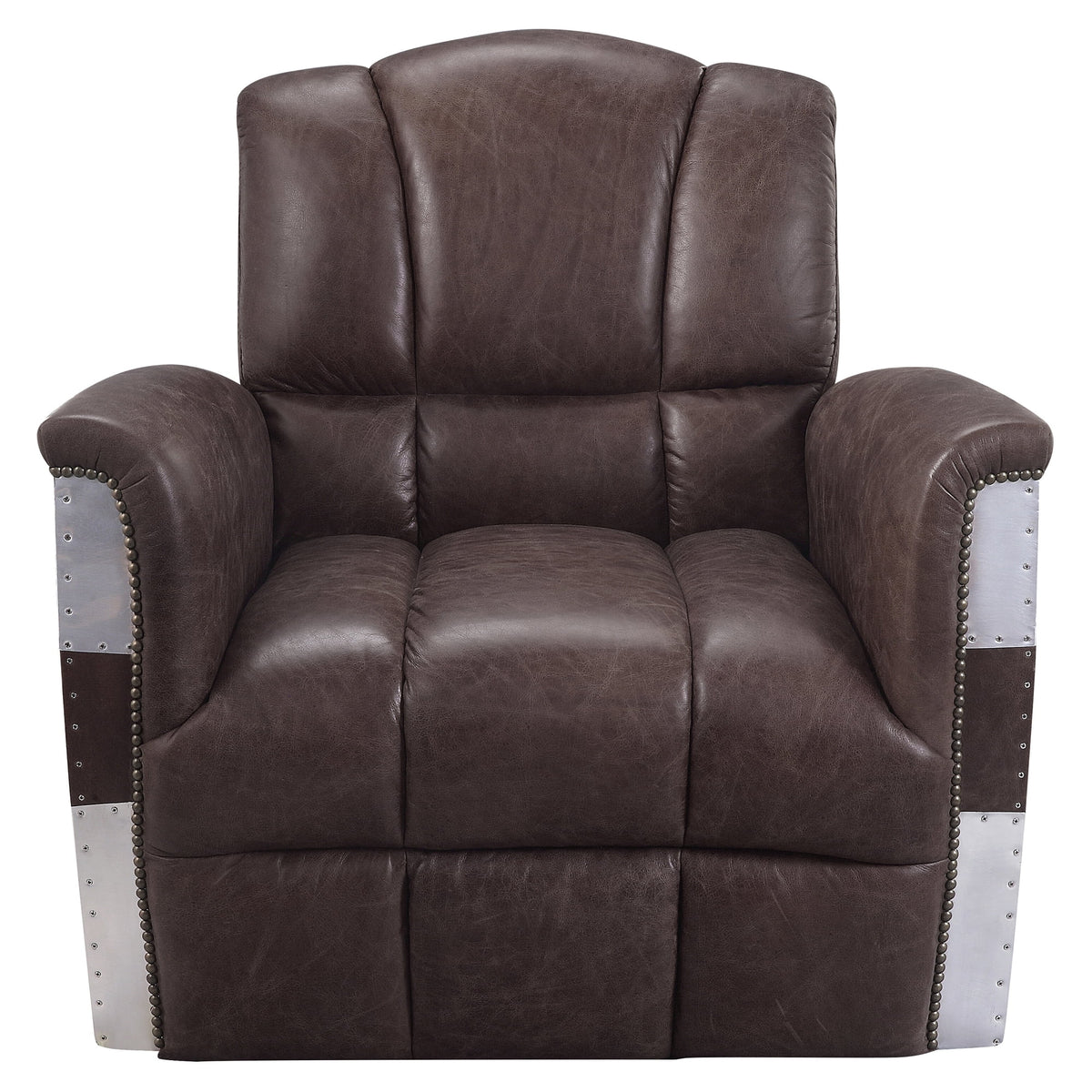 ACME Brancaster Tufted Accent Chair in Retro Brown and Aluminum