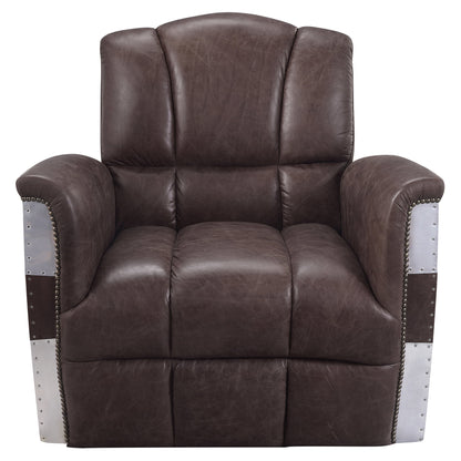 ACME Brancaster Tufted Accent Chair in Retro Brown and Aluminum