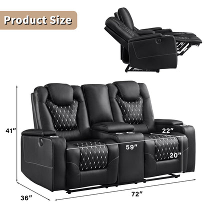 Electric Power Recliner Sofa Set Loveseat Theater Seating with Console Living Room Furniture Set, Cup Holders, Hidden Arm Storage, USB Ports, Black