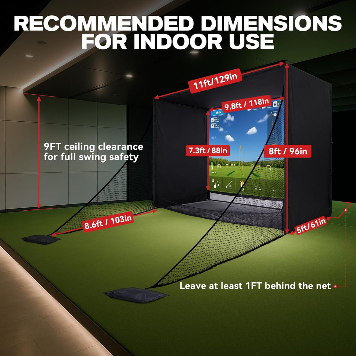 Golf Simulator Enclosure & Golf Net with Dual-Layer HD Screen