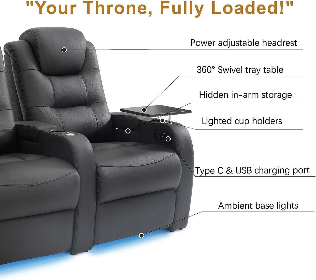 Home Theater Seating, Top-Grain Leather Power Recliner Chair